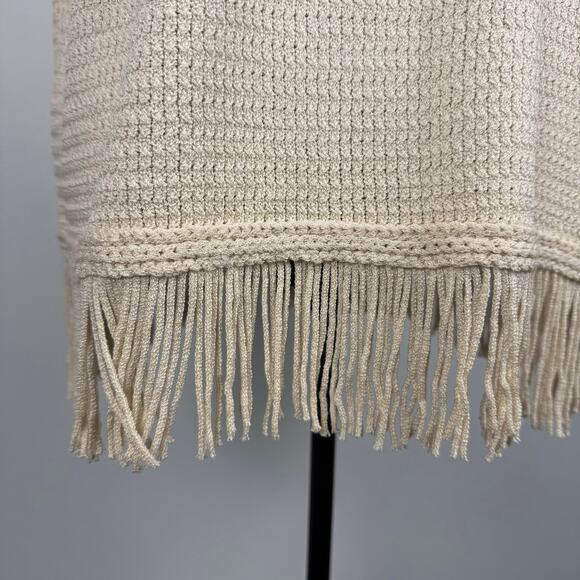 Chicos Pullover Short DLMN Sleeve Knit Sweater Tee w/ Fringe Sand Cream Plus XL - Picture 5 of 11